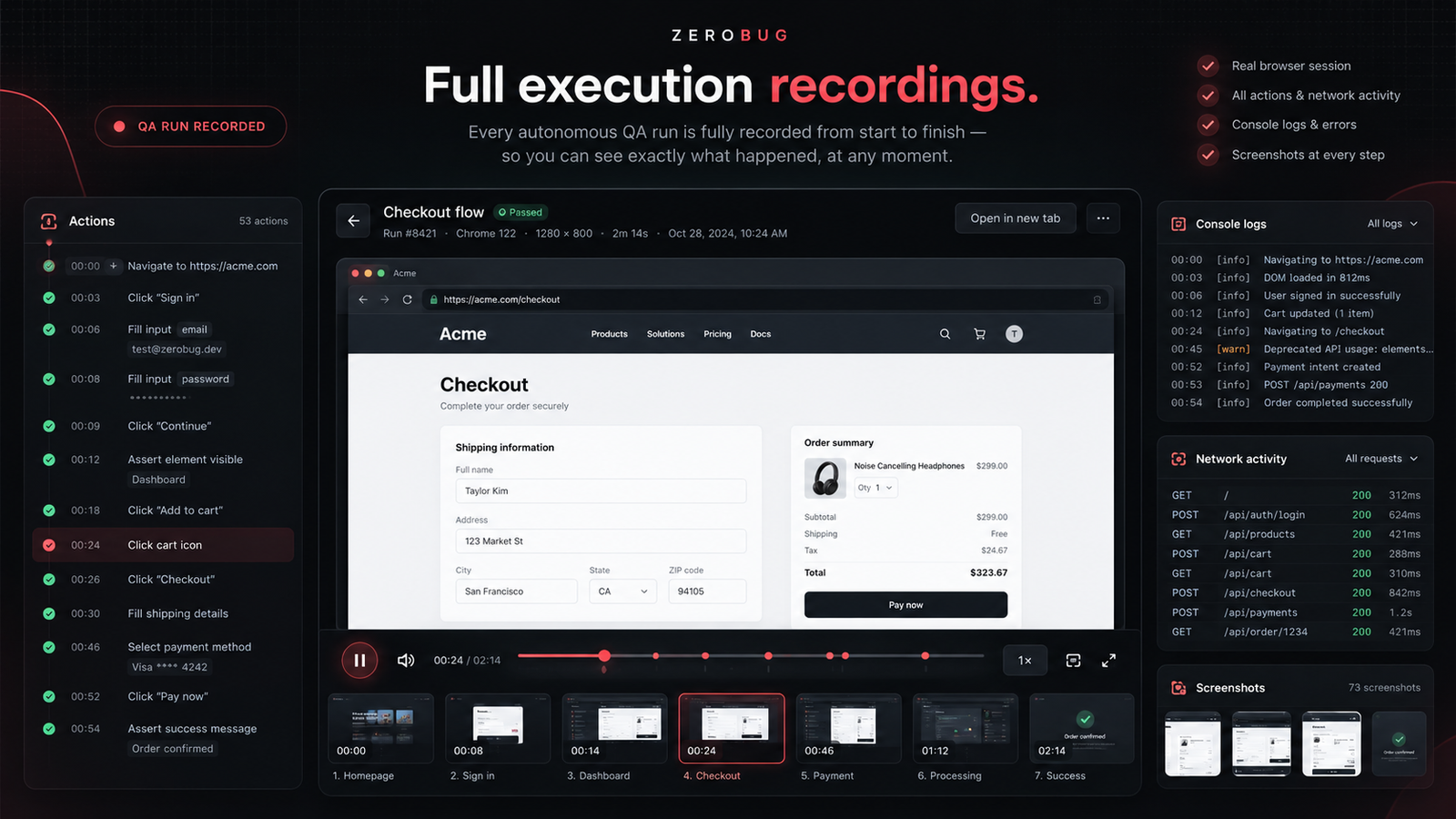 ZeroBug full execution recording